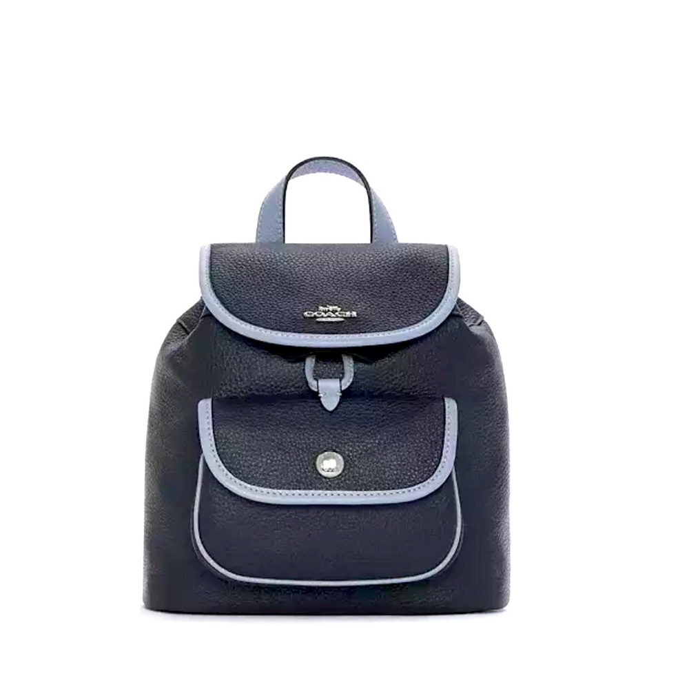 Coach Navy and Periwinkle Blue Pennie Backpack 22 pebbled leather New